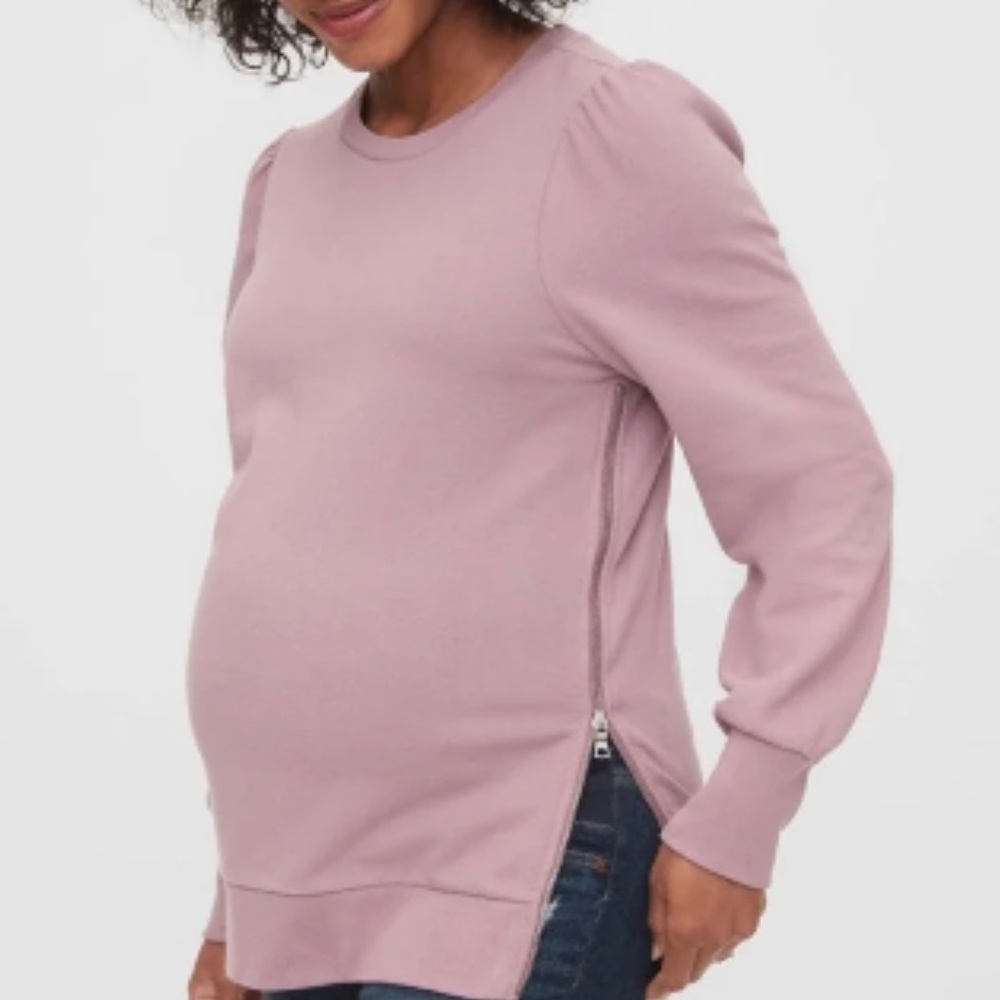 GAP Maternity Nursing Dusty Purple Sweatshirt with Puff Sleeves MEDIUM